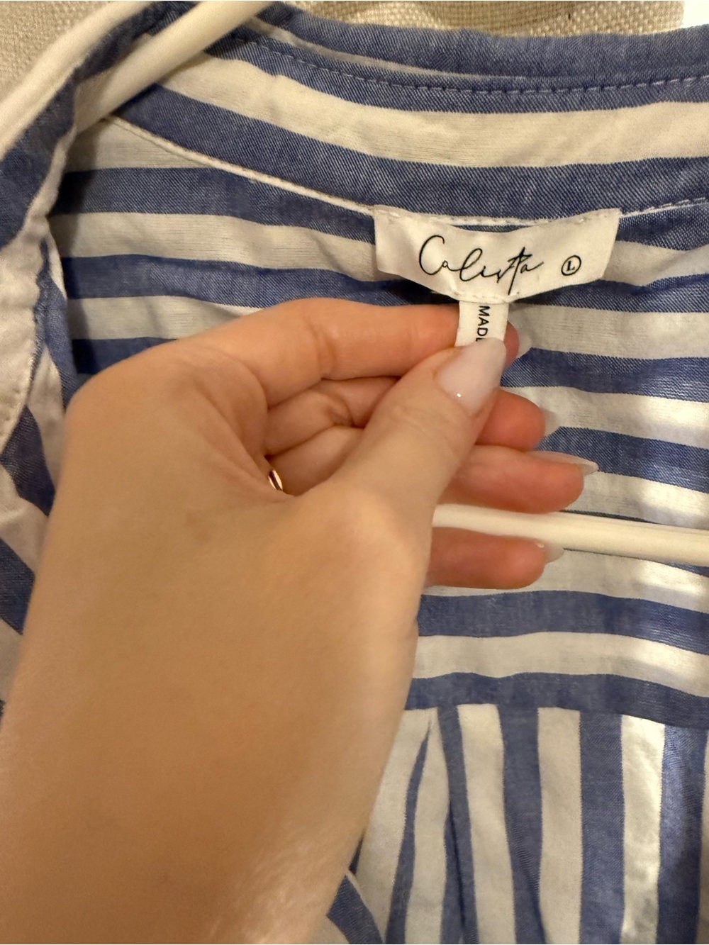 Koo de Ker Calista Striped Blue & White Shirt Dress with Waist Tie L - Picture 2 of 3